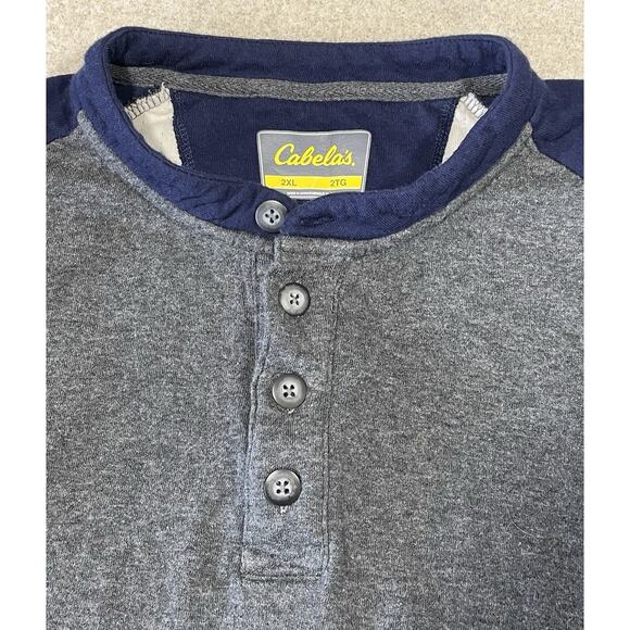 Cabelas Men’s Long Sleeve Cotton 2XL Henley Heavy Weight T-Shirt Blue/Gray - Picture 9 of 12